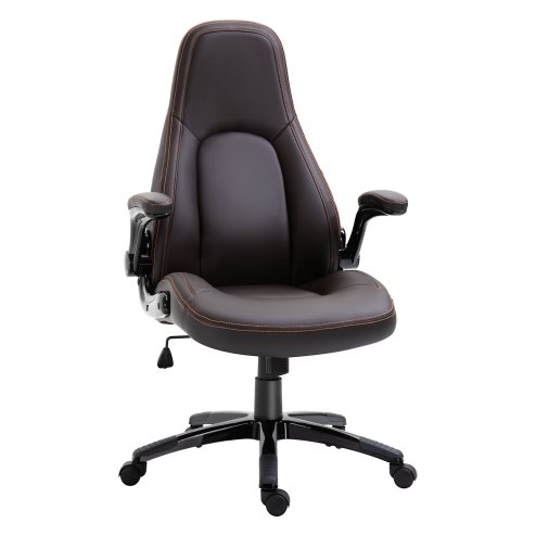 Vinsetto Computer Gaming Chair, PU Leather Office Chair, Swivel Desk Chair with Adjustable Arms and Height, Padded Armrest and Seat, Rolling Wheels, Coffee Image