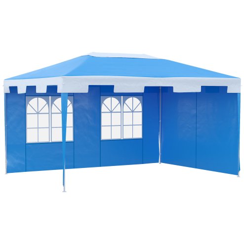 Outsunny 3 x 4 m Garden Gazebo Shelter Marquee Party Tent with 2 Sidewalls for Patio Yard Outdoor, Blue Image