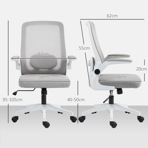 HOMCOM Executive Office Chair, Ergonomic Mesh High Back Desk Chair with Flip-up Armrest, Adjustable Lumbar Support, Grey