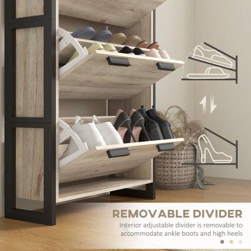 HOMCOM 3 Drawers Narrow Shoe Cabinet, 18 Pairs Shoe Storage Cupboard with 3 Flip Doors and Adjustable Shelves for Entryway, Hallway, Natural Wood-effect