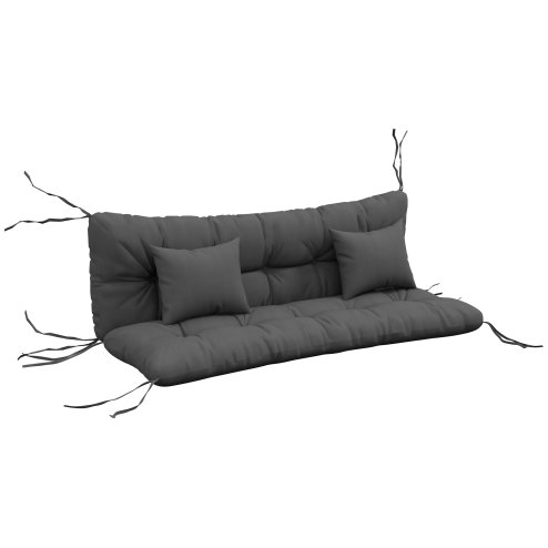 Outsunny Outdoor Seat Cushions Back Cushion with 2 Pillows, Water Repellent Seat Pads for 3-Seater Chair, Swing, Sofa, CUSHIONS ONLY, NO SWING, Charcoal Grey