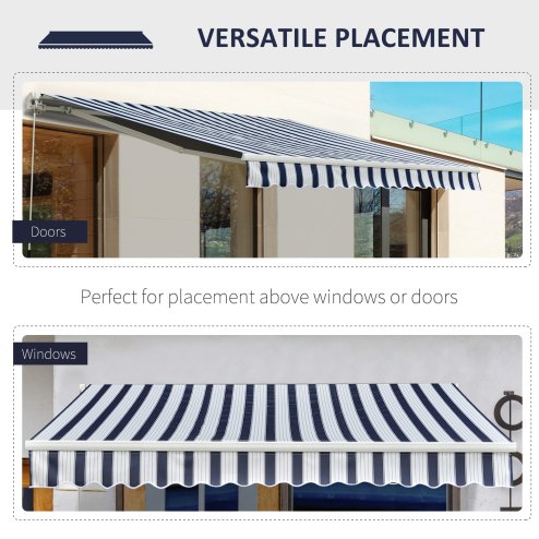 Outsunny 3.5 x 2.5m Garden Patio Retractable Manual Awning Canopy, Adjustable Sun Shade Shelter with New Winding Handle - Blue/White