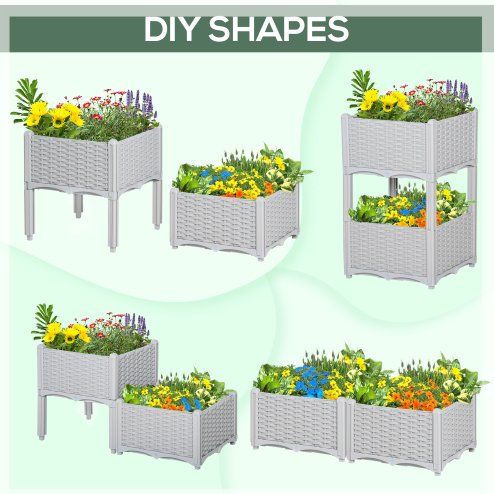 Outsunny Set of 2 26L Garden Raised Bed Elevated Patio Flower Plant Planter Box PP Vegetables Planting Container, Grey