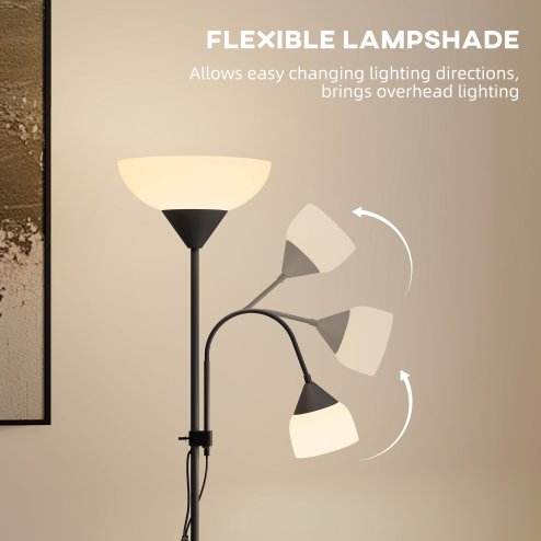 HOMCOM LED Floor Lamp for Living Room, 180cm Tall Standing Lamp, Mother and Child Uplighter with Adjustable Gooseneck, Black