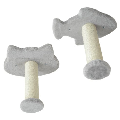 PawHut Cat Wall Shelves, 4 Piece Wall-Mounted Cat Tree with Steps, Ladder, Jumping Platforms, Scratching Posts, Toy Ball, Cat Wall Furniture for Indoor Cats, Light Grey