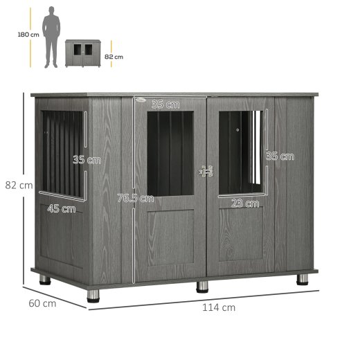 PawHut Dog Crate Furniture End Table, Pet Kennel for Extra Large Dogs with Magnetic Door Indoor Animal Cage, Grey, 114 x 60 x 82 cm