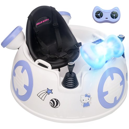 AIYAPLAY Hello Kitty Licensed Kids Bumper Car with Remote Control, 360° Rotation Spin Electric Ride On Waltzer Car with Dual Joysticks, Music, Lights, Safety Belt, for 1.5-5 Years Old, White Image