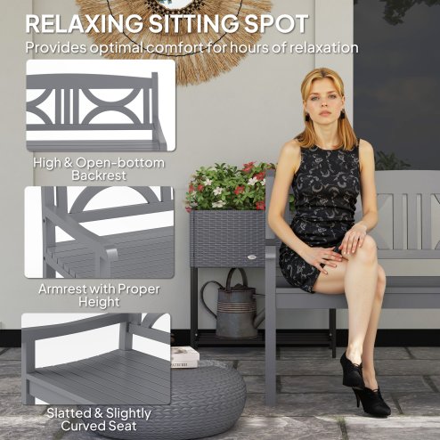 Outsunny 2-Seater Chair, Wooden Garden Bench, Outdoor Patio Loveseat for Porch, Grey