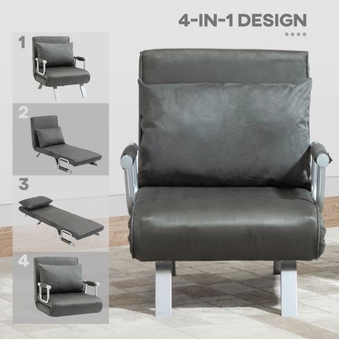 HOMCOM Single Chair Bed, Click Clack Convertible Bed Settee, Modern Velvet Feel Fabric Lounge Couch with Cushion for Living Room, Bedroom, Guest Room