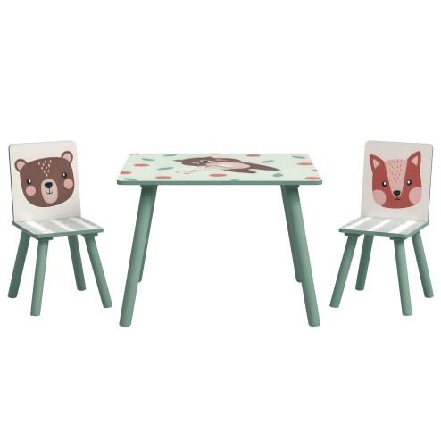 ZONEKIZ Kids Table and Chair Set, Toddler Table with 2 Chairs, Three Piece Toddler Activity Furniture Set for Bedroom, Nursery, Playroom, Green Image
