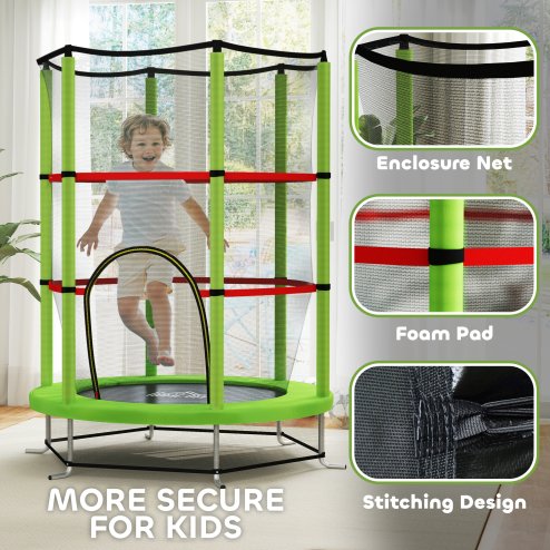 HOMCOM 4.6FT Kids Trampoline for Toddlers Outdoor Indoor w/ Enclosure Net, Steel Frame, for Ages 3-6 Years