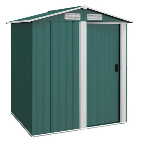 Outsunny 5ft x 4ft Garden Shed, Metal Tool Storage Shed with Sliding Door, Sloped Roof and Foundation Kit for Garden, Patio, Green
