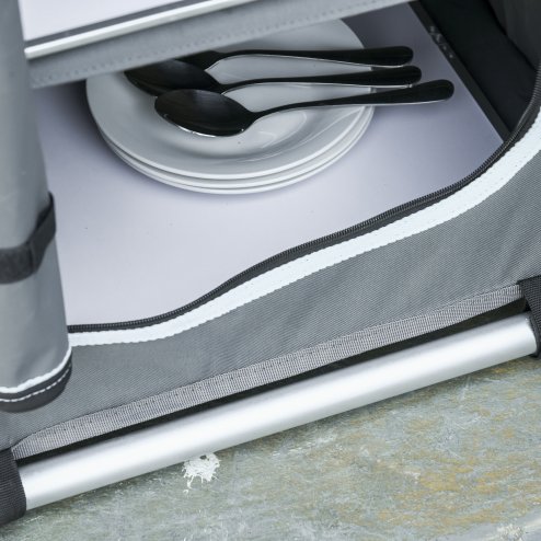 Outsunny 2-Shelf Camping Cupboard Camping Kitchen Station Cook Table Aluminum, Storage Organiser for BBQ Party Picnics Backyards with Carrying Bag