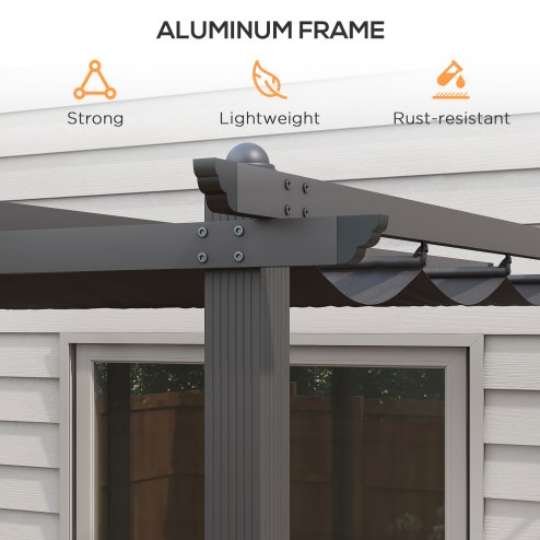 Outsunny 3 x 4m Pergola with Retractable Roof, Aluminium Frame Garden Gazebo Canopy Outdoor Sun Shade Shelter for Grill, Patio, Deck, Dark Grey