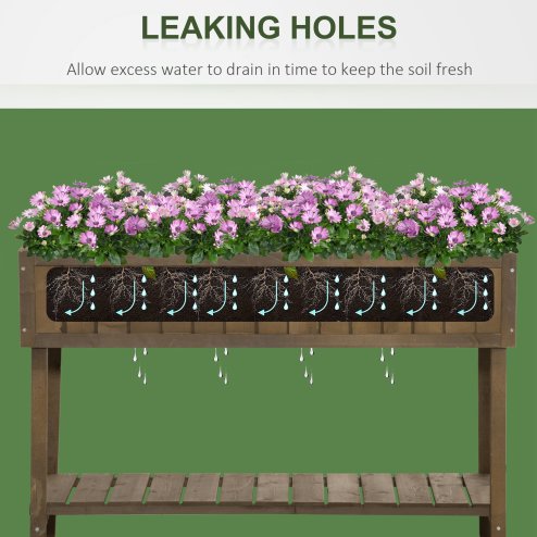 Outsunny Wooden Herb Planter with 8 Pocket, Raised Bed Container Garden Planter Boxes, 110L x 46W x 76Hcm, Brown