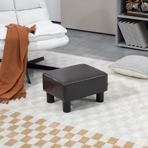 HOMCOM Faux Leather Footstool, Small Foot Rest, Rectangle Sofa Stool for Bedroom Living Room, Brown Image