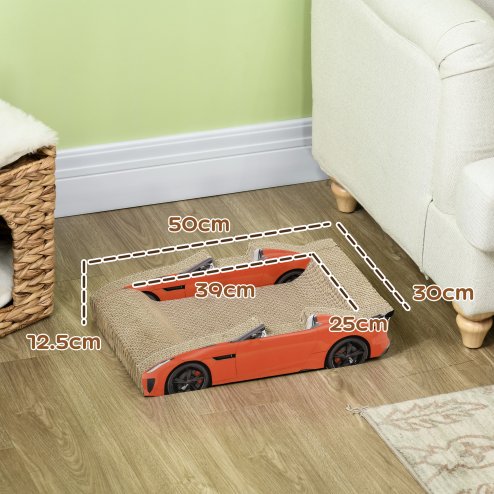 PawHut Cat Scratching Board, 2 in 1 Cat Scratcher Cardboard, Car-shaped Cat Scratch with Catnip, for Indoor Use, 50 x 30 x 12.5cm, Red