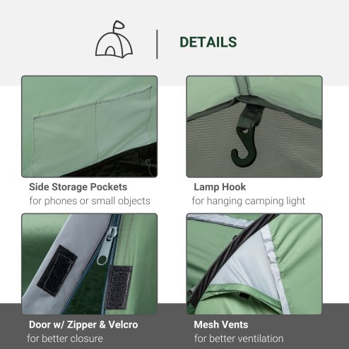 Outsunny 2-3 Person Tunnel Tent with Sewn-in Groundsheet, Air Vents, Rainfly, 2000mm Water Column, Camping Tent with 1 Bedroom, Inbuilt Porch, Living Area for Camping, Hiking, Green
