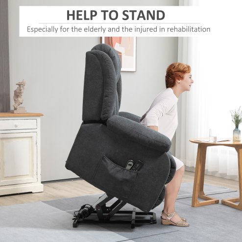 HOMCOM Oversized Riser and Recliner Chairs for the Elderly with 8 Vibration Massage, Large Fabric Upholstered Lift Chair for Living Room with Remote Control, Side Pocket, Footrest, Dark Grey