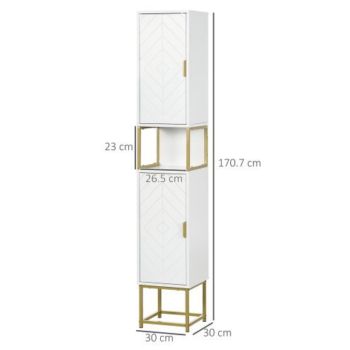 kleankin Narrow Bathroom Storage Cabinet, Freestanding Tallboy Storage Unit with Adjustable Shelf, 2 Doors and Steel Base, Slim Corner Organizer, White