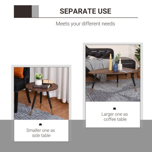 HOMCOM Coffee Table Set of 2, Nesting Coffee End Tables with Modern Decor, Side Table Triangle Occasional Stand Tea Table for Living Room Home and Office
