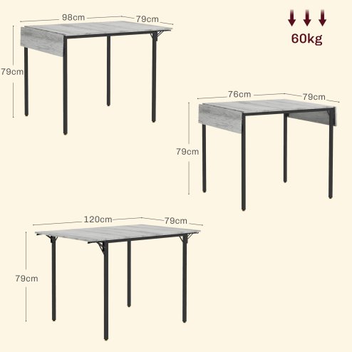 HOMCOM Folding Dining Table, Extendable Kitchen Table for Small Space, Drop Leaf Table for 2-4 People, Grey