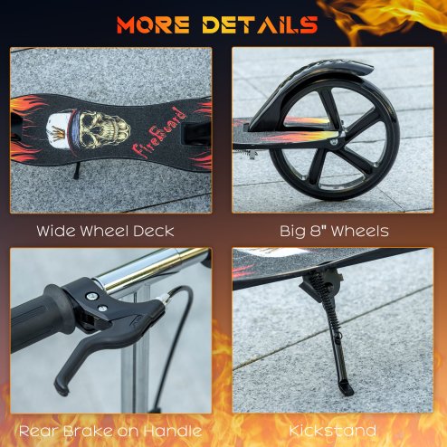 HOMCOM Kids Scooter, Foldable Stunt Scooter with Adjustable Height, Brake for Ages 7-14 Years - Black