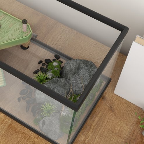 PawHut Turtle Tank, 28L Glass Turtle Aquarium with Basking Platform, Ramp, Easy Drainage, Strip Patch Thermometer, for Small Turtles, 45 x 25 x 29cm