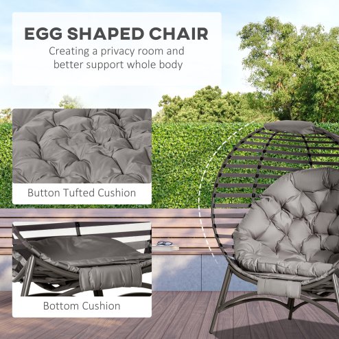 Outsunny Egg Chair with Soft Cushion, Outdoor Lounge Chair with Steel Frame and Side Pocket, Garden Leisure Seat for Indoor, Outdoor, Brown