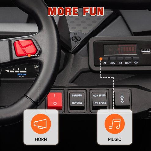 AIYAPLAY 2 Seater Ride on Truck, 24V 7AH Battery Powered Electric Ride On Car with Parental Remote Control, Spring Suspension, 3 Speeds, LED Lights, MP3, Horn, Music, White