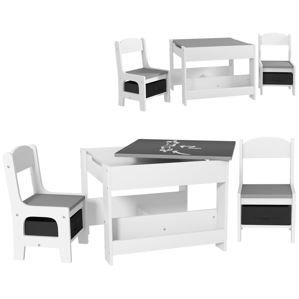 HOMCOM 3 Piece Kids Table and Chair Set with Blackboard & Storage ...