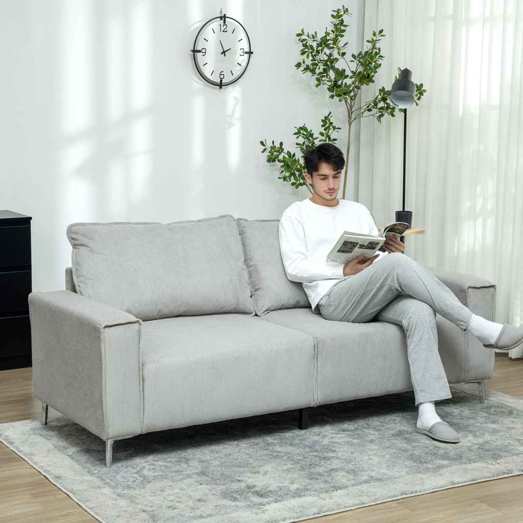 HOMCOM Modern 3 Seater Sofa with Spring Cushion, 193cm Fabric Sofa ...