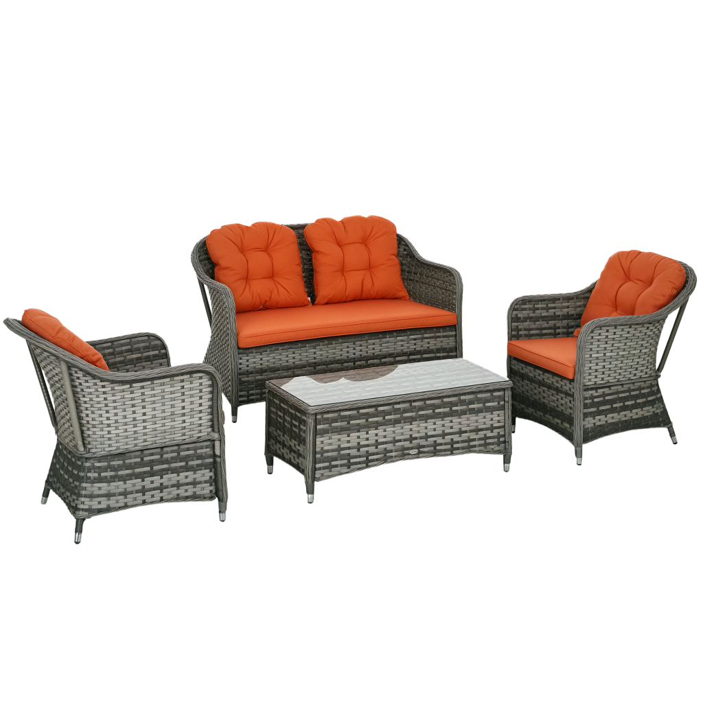 Outsunny 4 Pieces Outdoor PE Rattan Garden Furniture with Cushions ...