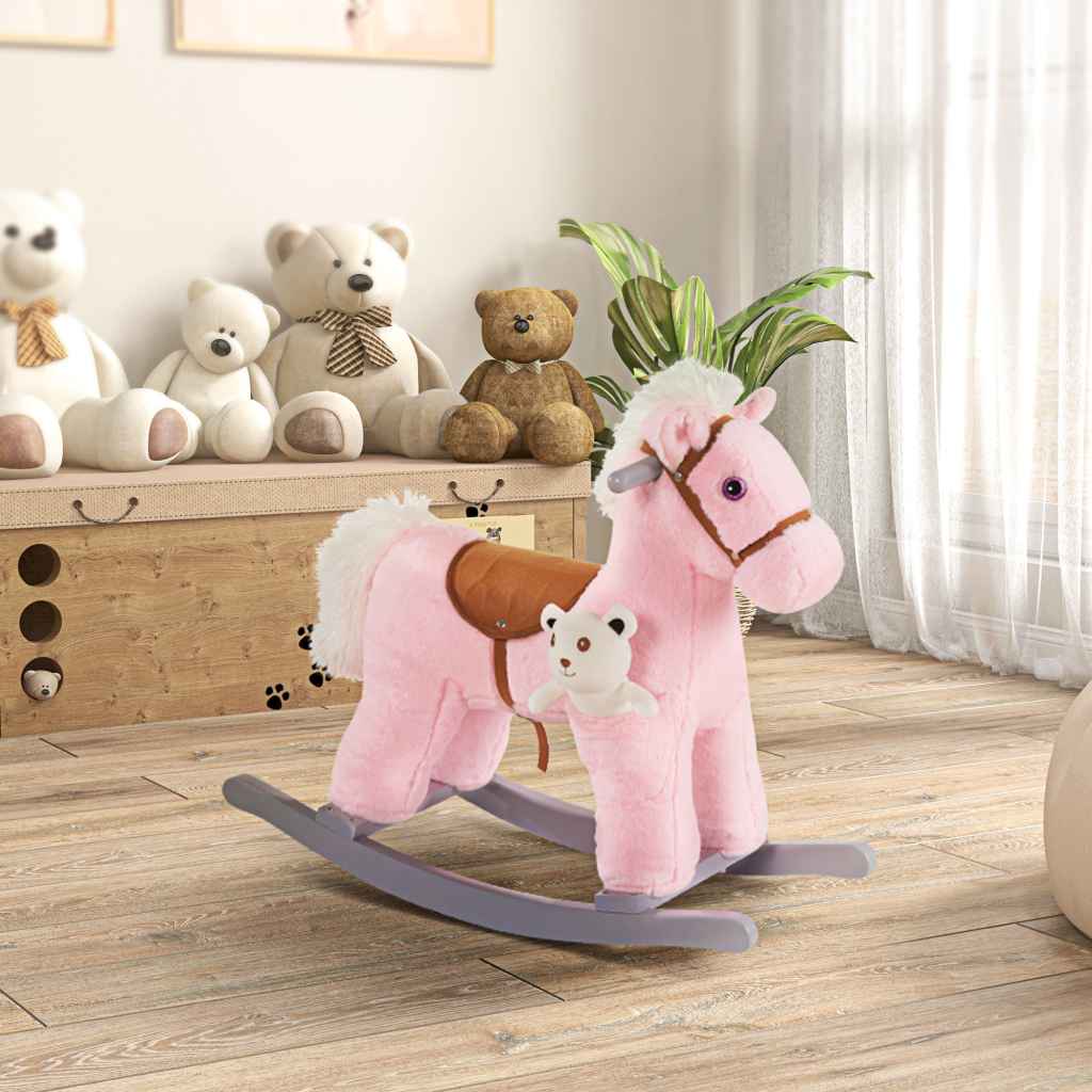 HOMCOM Kids Plush Ride-On Rocking Horse Toy Rocker with Plush Toy ...