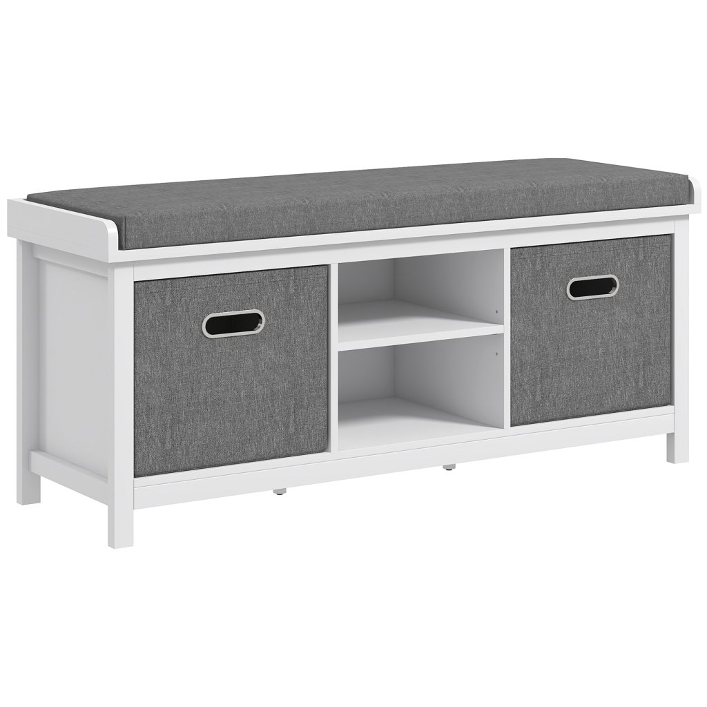 HOMCOM Shoe Storage Bench with Cushion & Adjustable Shelf - White: Yavolo