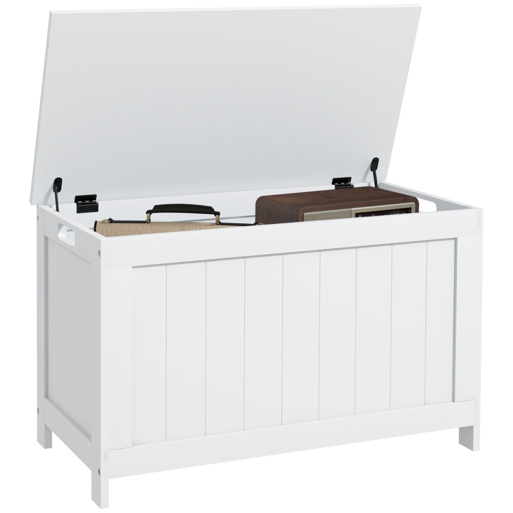 Modern Wooden Storage Chest with Safety Hinges & Handles - White: Yavolo