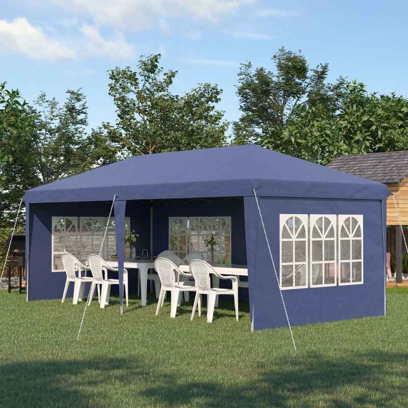 Outsunny 3 x 6m Garden Pop Up Gazebo, Height Adjustable Marquee Party Tent with Sidewalls, Storage Bag, Blue