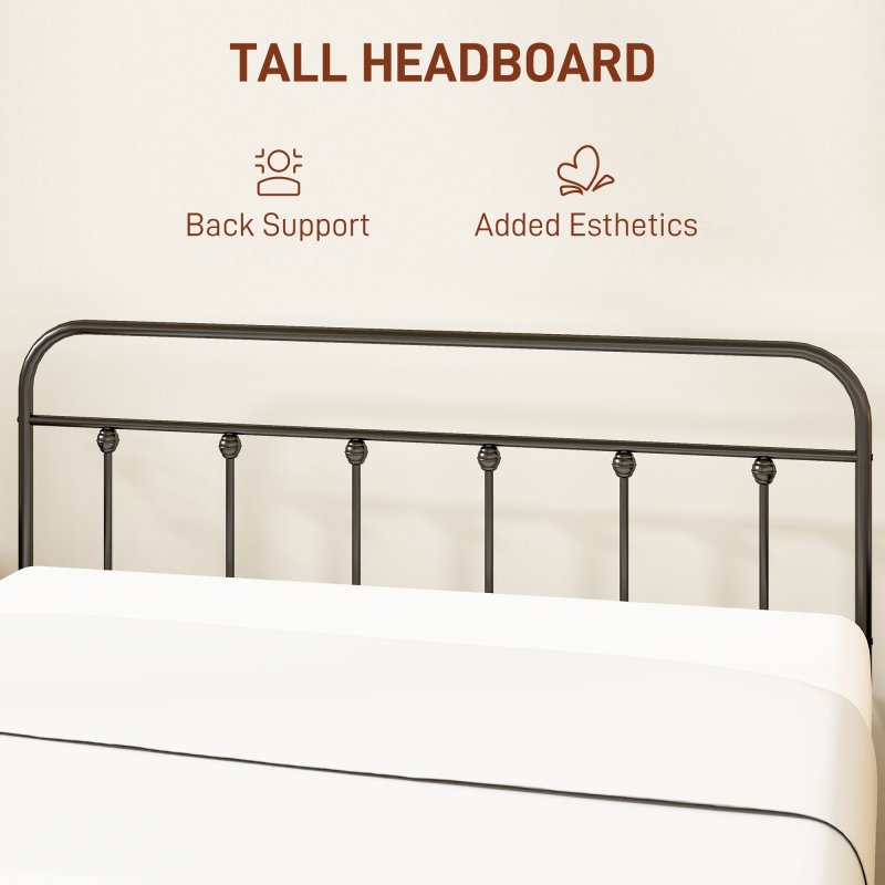 HOMCOM 4ft6 Double Bed Frame with Underbed Storage, Metal Platform Bed frame with Tall Headboard, Footboard and Steel Slat Support, No Box Spring Needed, Easy Assembly, Black