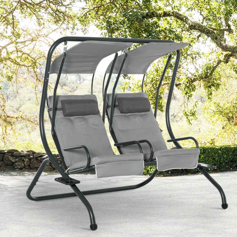 Outsunny Canopy Swing Chair Modern Garden Swing Seat Outdoor Relax Chairs with Removable Cushion, Headrest and Removable Shade Canopy, Grey