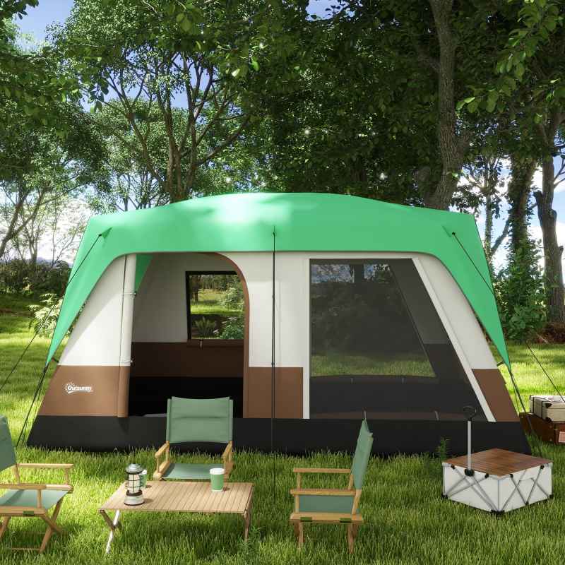 Outsunny 6-7 Man Camping Tent, 3000mm Waterproof Family Tunnel Tent with Sewn in Groundsheet and Top Light Hook, Portable with Bag, for Fishing Hiking Festival, Green