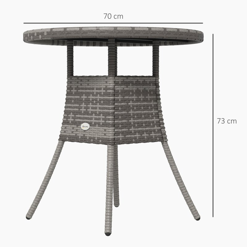 Outsunny 70 cm Outdoor Dining Table, PE Rattan Patio Table with Wood-plastic Composite Top for Balcony, Garden, Grey