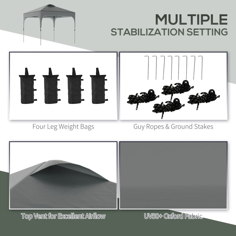 Outsunny 3 x 3(M) Pop Up Gazebo, UPF 50+ Foldable Canopy Tent with Wheeled Carrybag, 4 Leg Weight Bags, Height Adjustable Marquee Shelter 1 person easy setup for Outdoor Garden Patio Party, Dark Grey