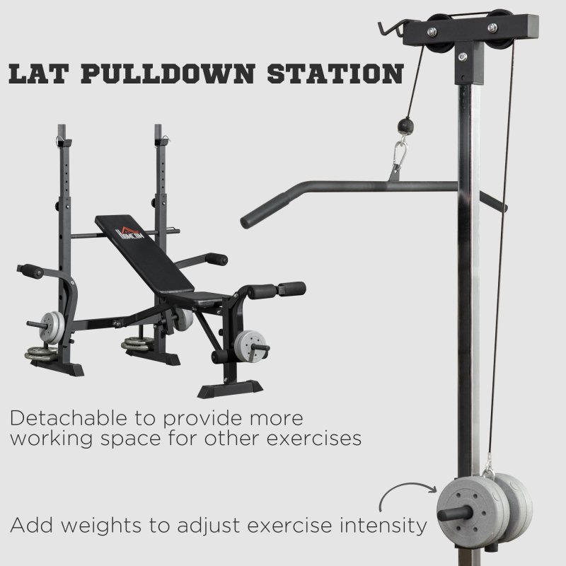 HOMCOM Adjustable Weight Bench with Pulley System, Incline Bench Press Set with Squat Rack, Leg Developer, Butterfly and Weight Storage, for Home Gym Full Body Workout