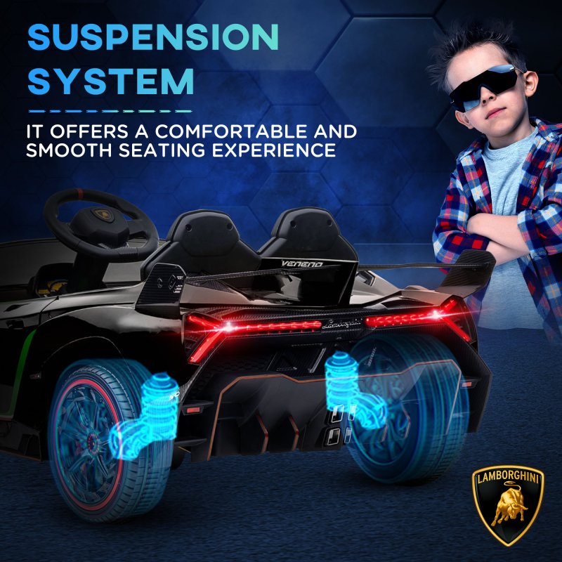 HOMCOM Lamborghini Veneno Licensed 12V Ride on Car, Electric Car for Kids with Butterfly Doors, 7km/h Kids' Electric Ride on with Remote, Music, Horn, Suspension for Ages 3-6 Years, Black