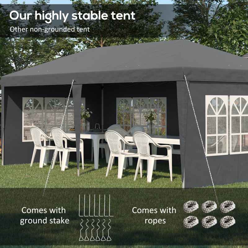 Outsunny 3 x 6m Garden Pop Up Gazebo, Height Adjustable Marquee Party Tent with Sidewalls, Storage Bag, Grey