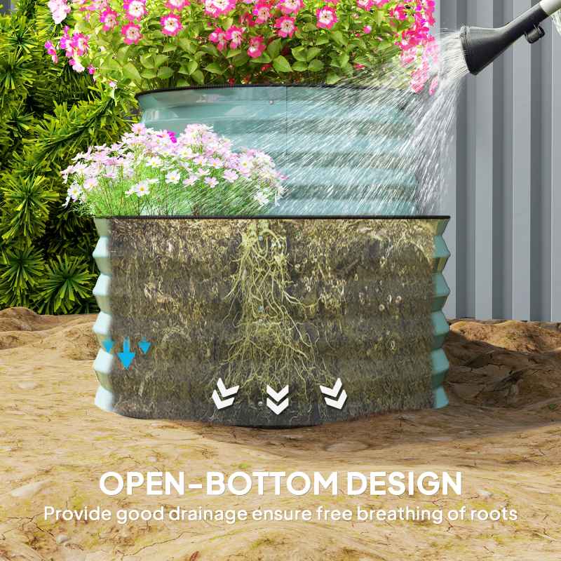 Outsunny 2-Tier Raised Garden Bed, Outdoor Galvanised Planter Box with Safety Edging and Gloves, Metal Raised Bed with Open Bottom for Vegetables, Flowers, Fruits and Herbs, Dark Green