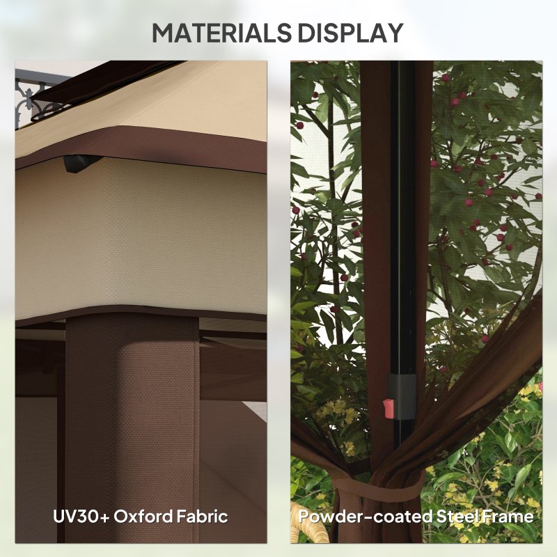 Outsunny 3 x 3(m) Pop Up Gazebo with Netting and Carrying Bag, Party Tent Instant Event Shelter, Height Adjustable and UV-Resistant, for Garden, Patio, Beige