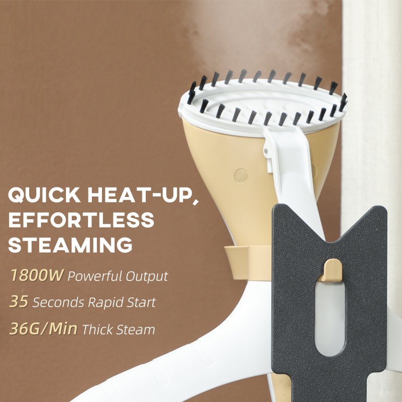 HOMCOM Clothes Steamer, Upright Garment Steamer Wrinkle Remover with Large 1.8L Water Tank, Adjustable Height, for Home Clothing, Curtains, Wedding Dresses, Silk, Sofa, Gold Tone