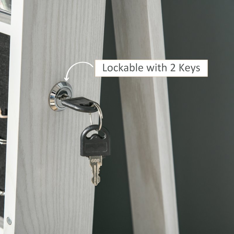 HOMCOM 360° Swivel Jewellery Cabinet with Full Length Mirror, Lockable Jewellery Organiser with Built-in Makeup Mirror and Storage Shelves for Bedroom, White