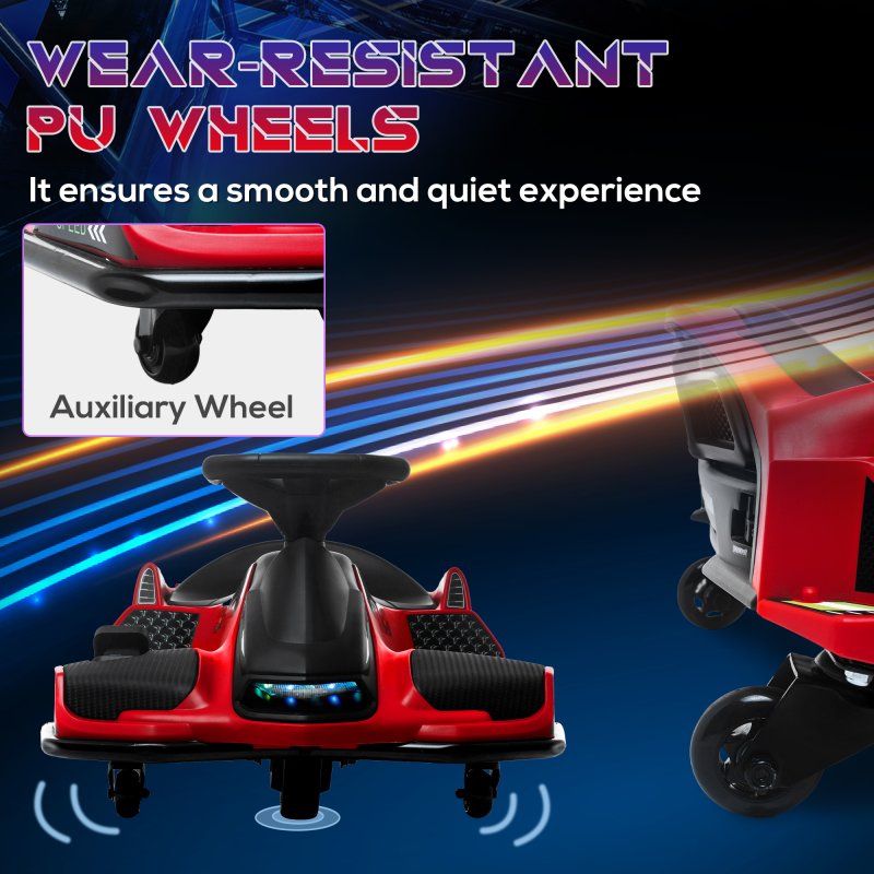 HOMCOM 12V Electric Go Kart for Kids, Battery Powered Ride on Drift Car with Music, Colourful LED Lights, Slow-Start, for Ages 8-12 Years, Red
